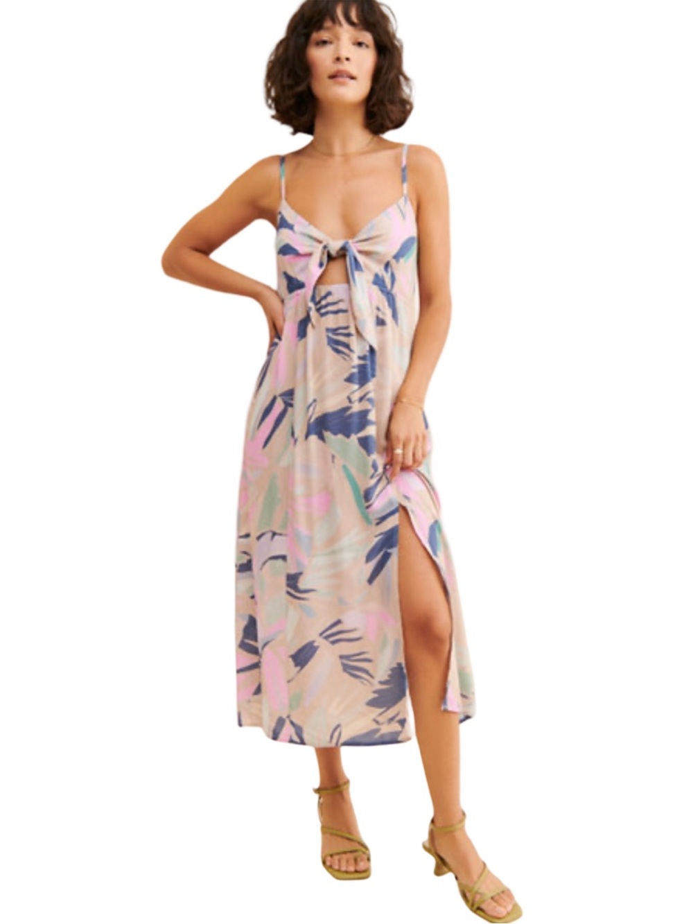 Saltwater Luxe Tie-Front Floral Midi Dress